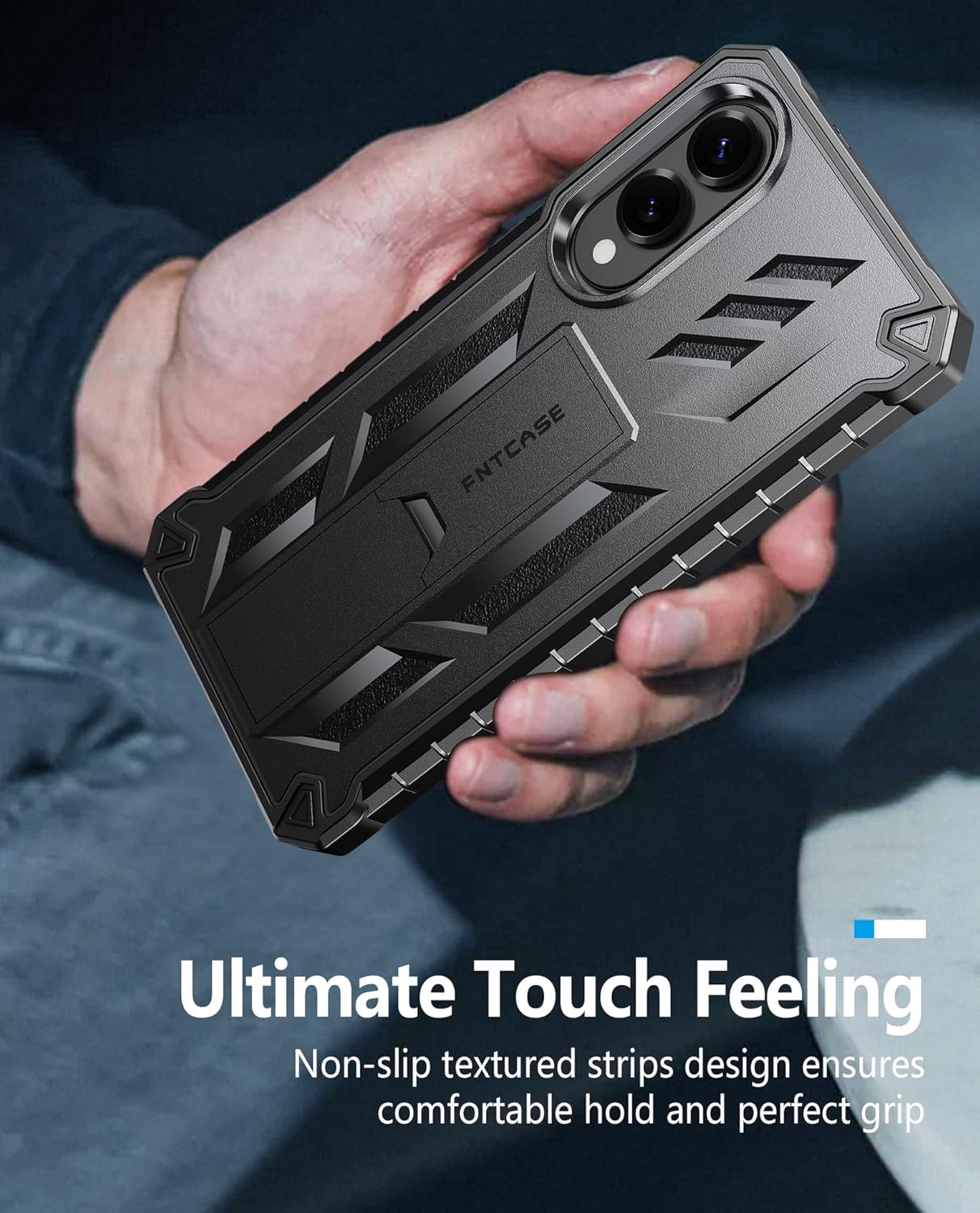 FNTCASE for Samsung Galaxy S25-Edge Case: Military Grade Drop Proof Protection Mobile Cover with Kickstand | Matte Textured Rugged Shockproof TPU | Protective Sturdy Phonecase - Black - Image 8