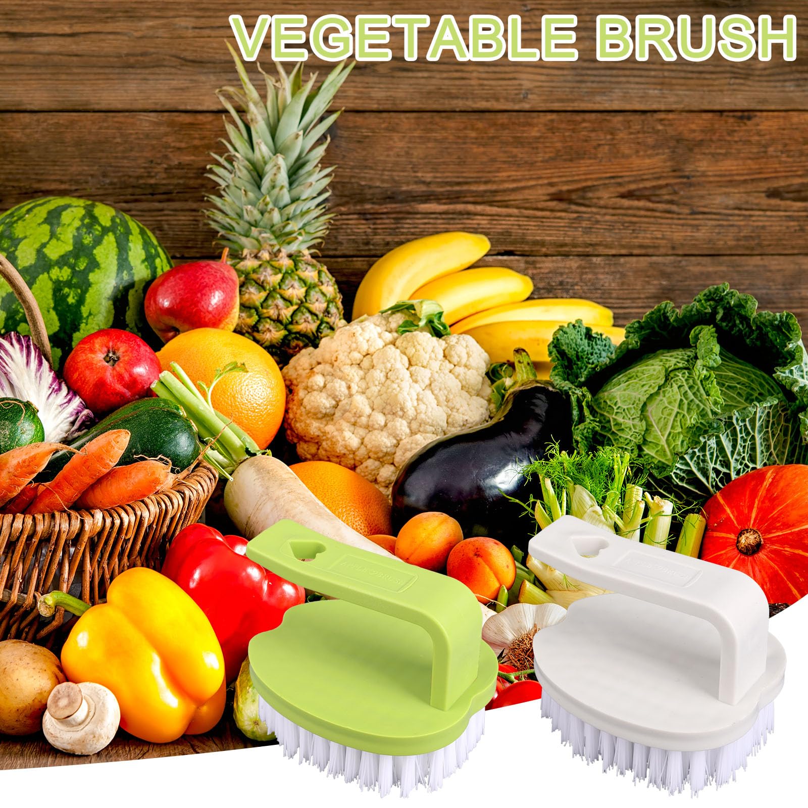 Brosse Légumes 2pcs 8x7x6,5cm PP Poils Rigides Manche Fruits Pommes Terre Carottes Blanc Vert