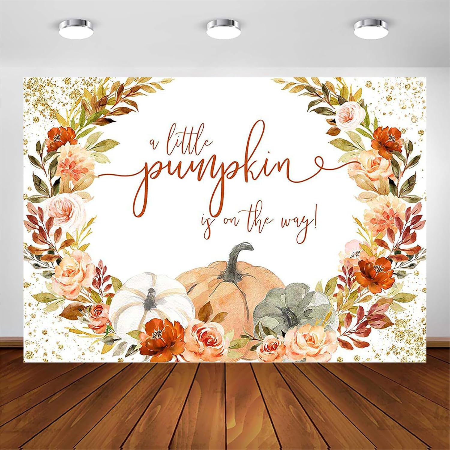 Avezano A Little Pumpkin is On The Way Backdrop Pumpkin Theme Baby Shower Party Decorations Fall Floral Baby Shower Photoshoot Background Photo Booth Banner (10x7ft)