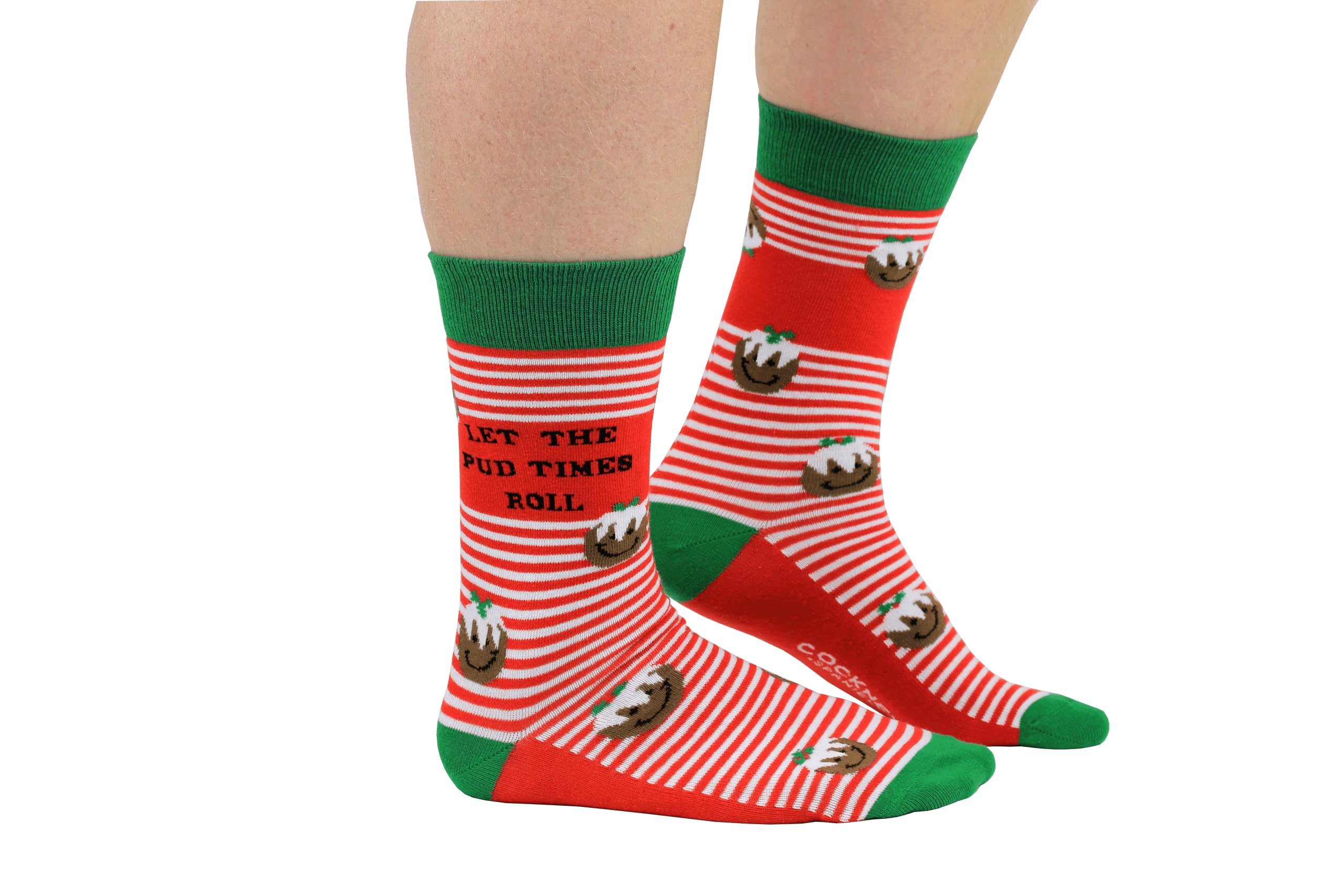 Cockney Spaniel - Let the Pud Times Roll - Christmas Socks UK 6-11, EUR 39-46, US 7-12