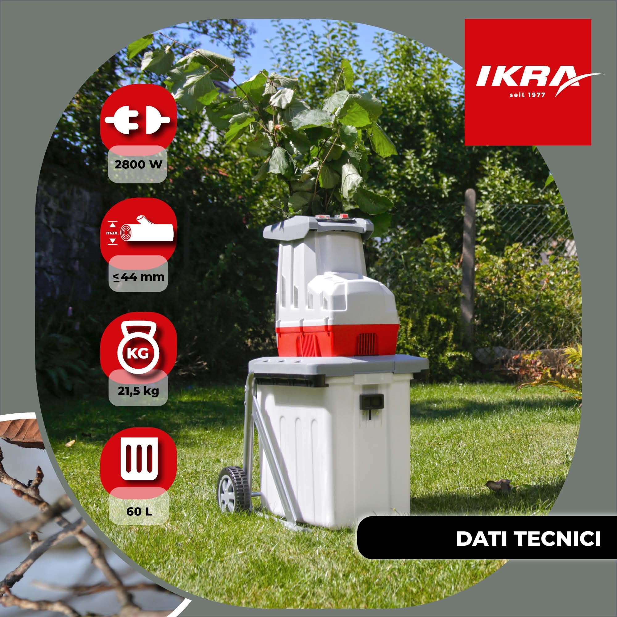 IKRA trituratore elettrica ILH 2800, silenzioso, robusto, 2800W, spessore dei rami fino a 44mm