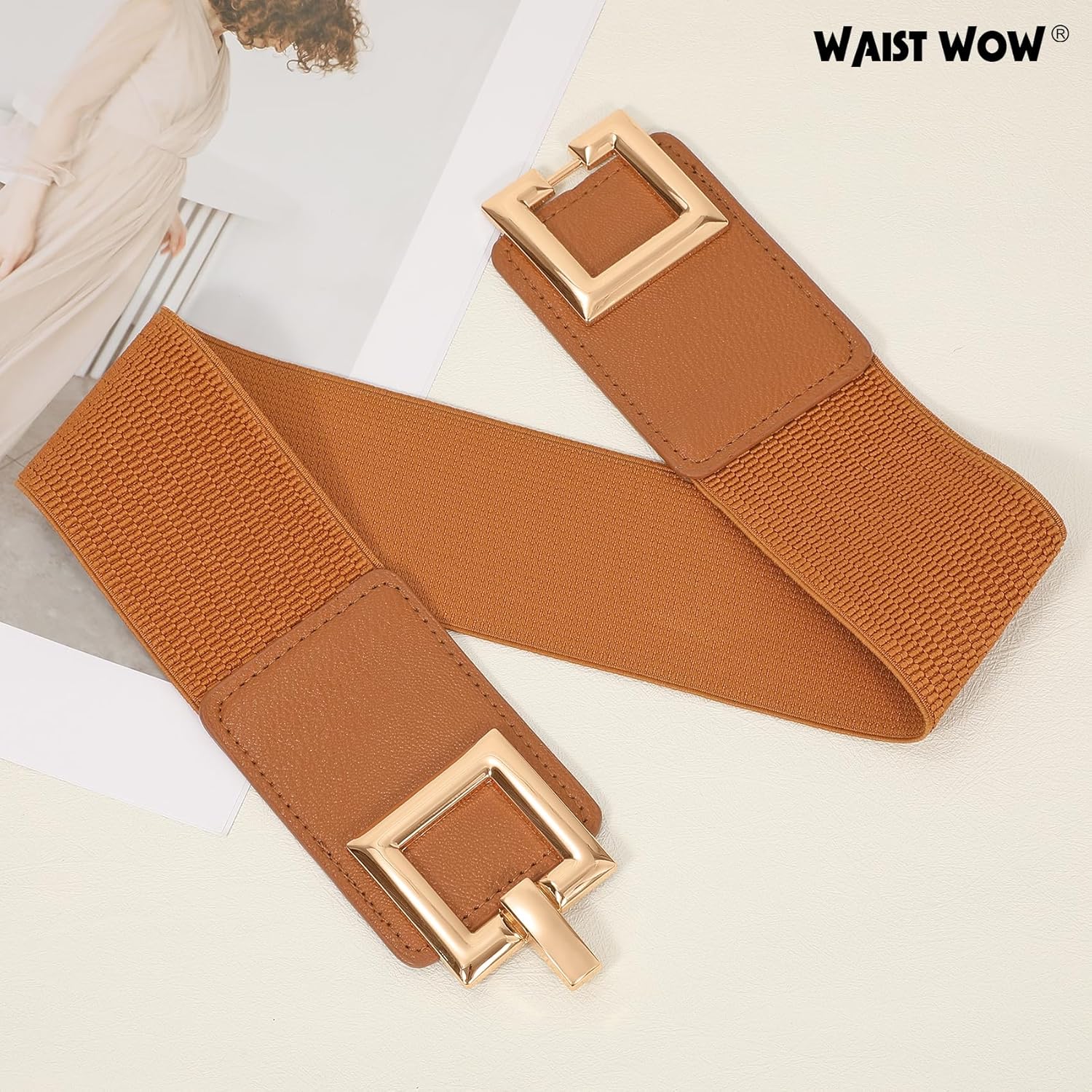 Wide Belts for Women Fashion Elastic Belt for Dresses Vintage Waist Belt Ladies Stretchy Belt Gold Buckle - Image 3