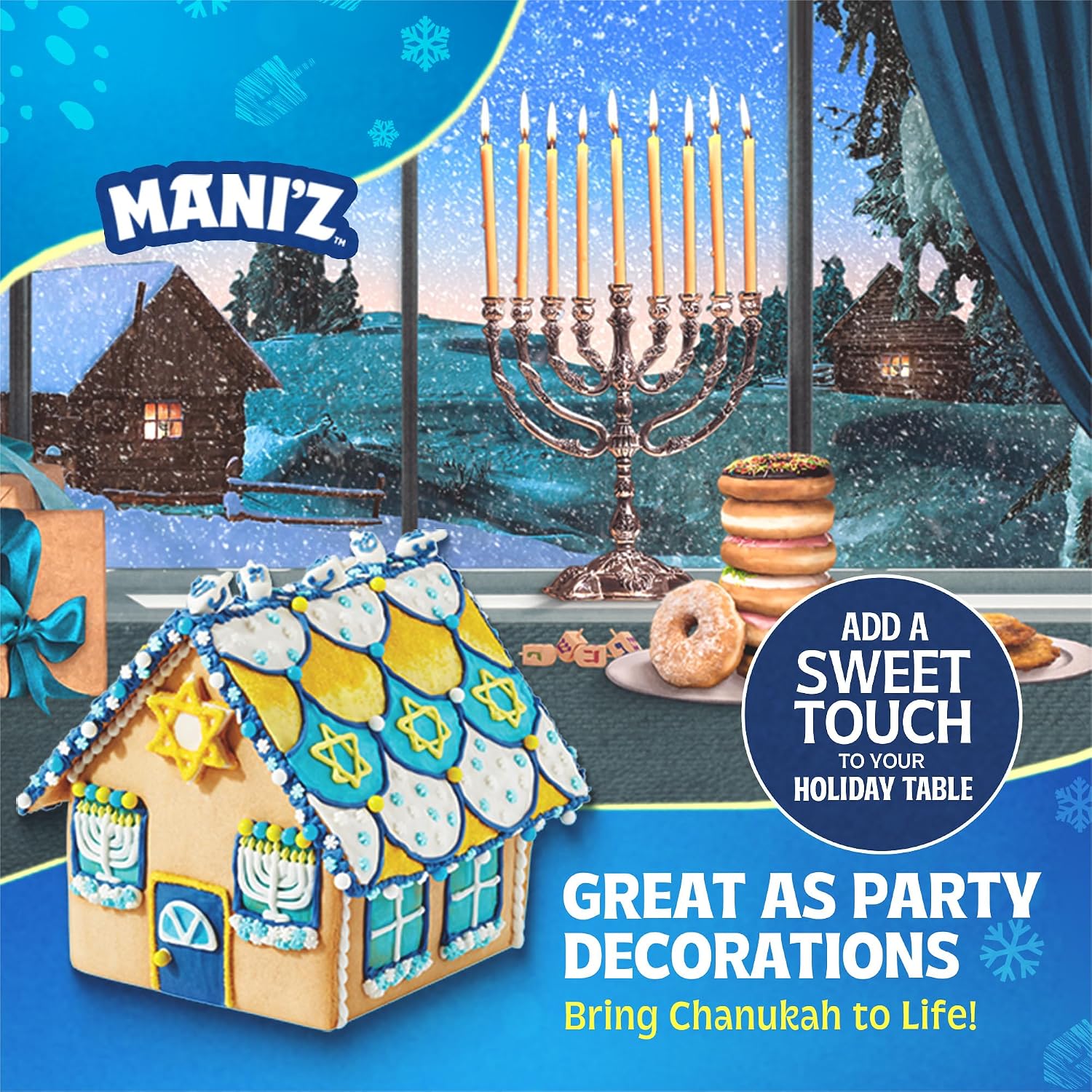 Do-It-Yourself Chanukah House Cookie Decorating Kit By Manischewitz, Easy Build Tray Included, Nut Free, Fun Hanukkah Activity for the Whole Family!