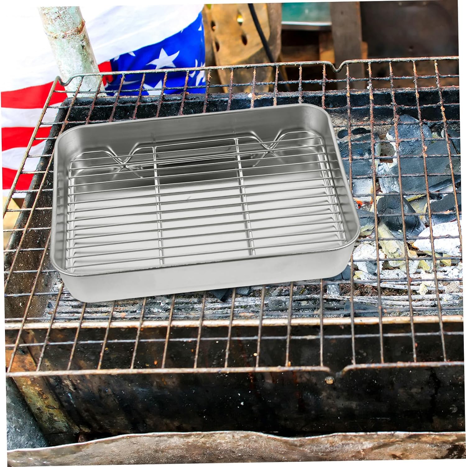 Small Stainless Steel Rectangular Baking Pan with Wire Rack for Roasting and Cooking Grill Tray for Oven Use Easy to Clean for Meatloaf and Large Meals