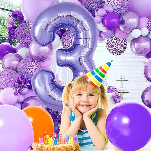 Miniatura 4 de Globo morado del número 3 de 40 pulgadas, globos grandes de aluminio con número de helio, globos gigantes de Mylar número 3 para cumpleaños de 3