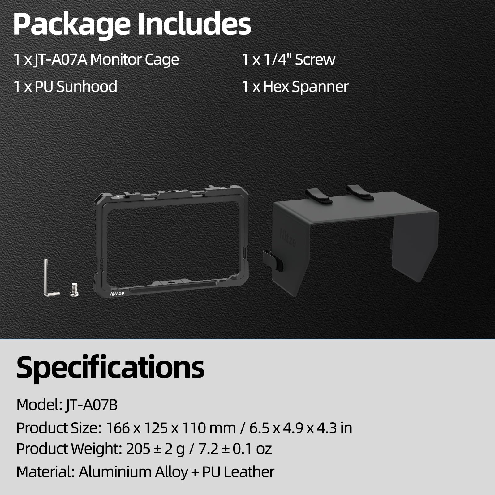Nitze Shinobi 2 Cage, Gabbia per Atomos Shinobi II/Shinobi Go, Gabbia per Monitor con Parasole e Guida NATO - JT-A07B
