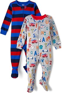 The Children's Place Baby Boys Toddler 2-Pack Long Sleeve 100% Cotton Zip-Front Footed Pajamas