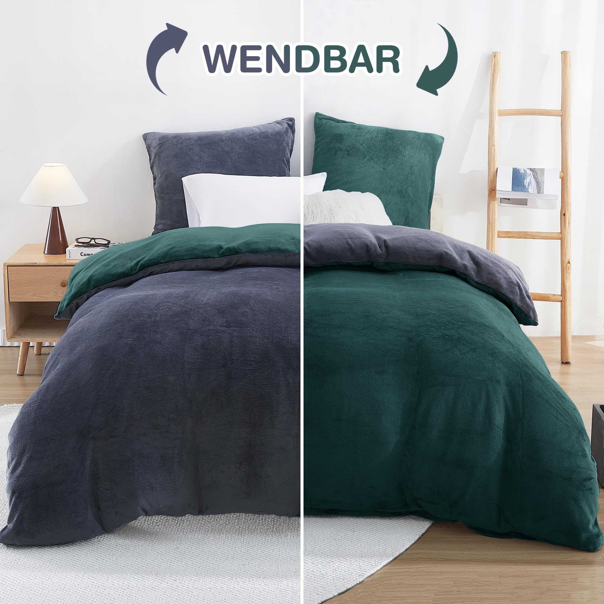 Viviland Winter Flanell Bettwäsche 135x200cm Bettdeckenbezug-Set Für Winter 1 Kissenbezüge 80x80cm- Weihnachten Grün Fleece Winterbettwäsche - Warme Kuschelige Bettdeckenbezug mit Reißverschluss