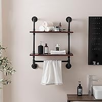 Vista 10 de ivinta Estantes flotantes de 3 niveles, estante de pared de tubo de 24 pulgadas, estantes de almacenamiento rústicos montados en la pared