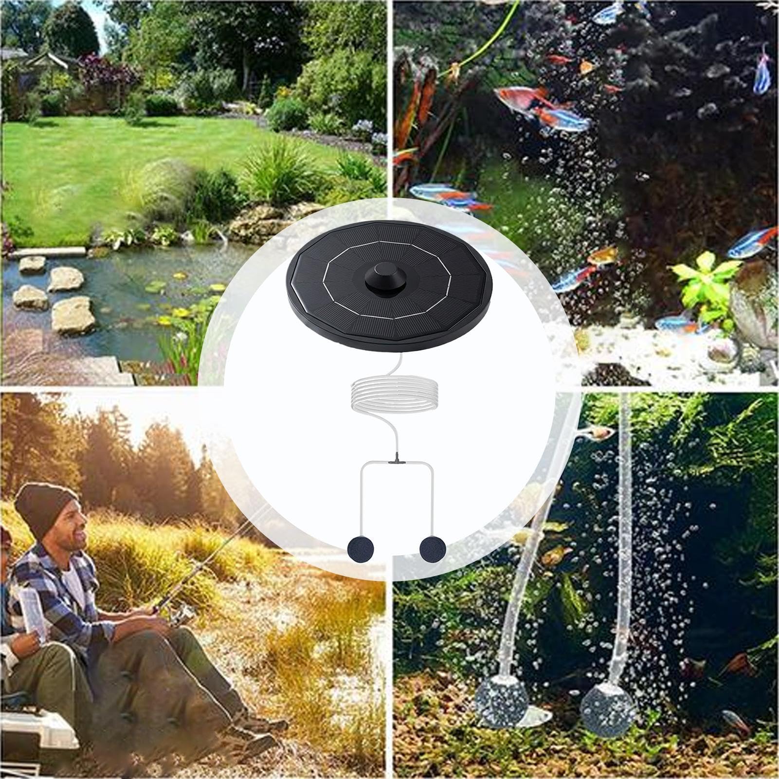 Aireador Solar Impermeable De Alta Eficiencia Portátil 6 Voltios | Bomba de oxígeno de piedra de aire para bandeja de pescado adecuada para jardín, acuario, piscina, patio, hidroponía