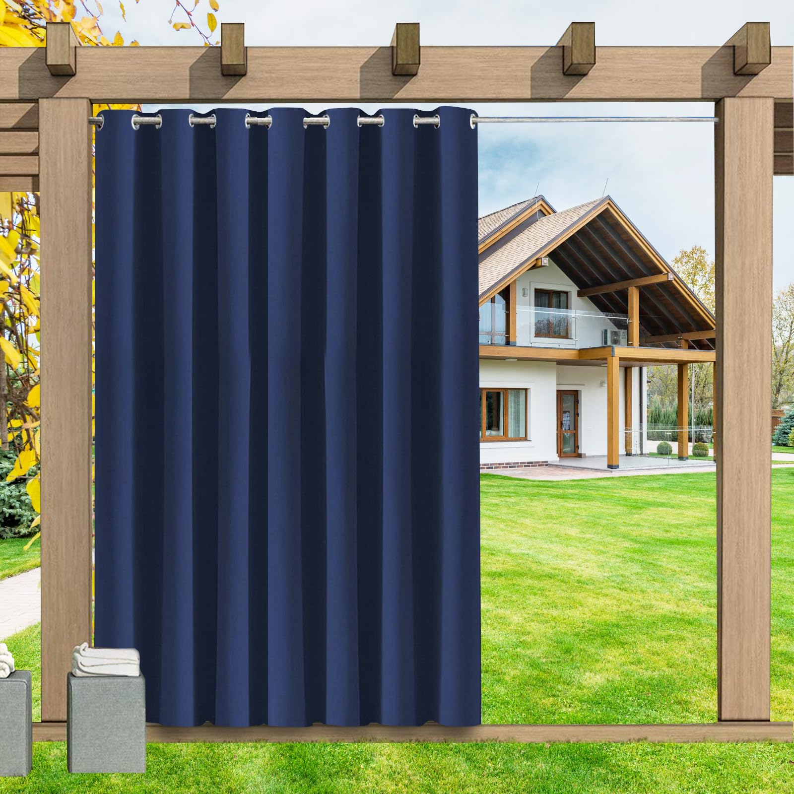 LSDINDF Outdoor Curtains Waterproof 1 Panel, Blackout Thermal Insulated Privacy Curtains with Grommet Top for Pergola, Porch, Gazebo, Patio & Pool - W 100" x L 84"