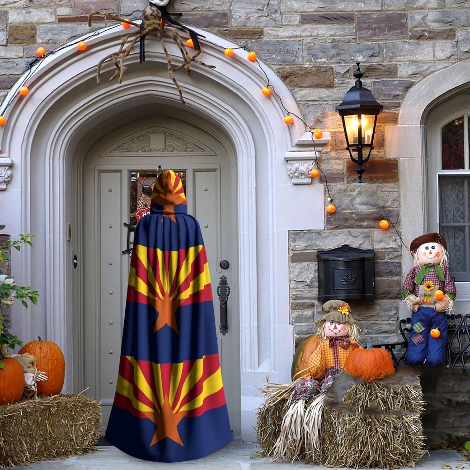 Arizona Flag Men Women Halloween Role Play Party Decoration Hooded Poncho Black