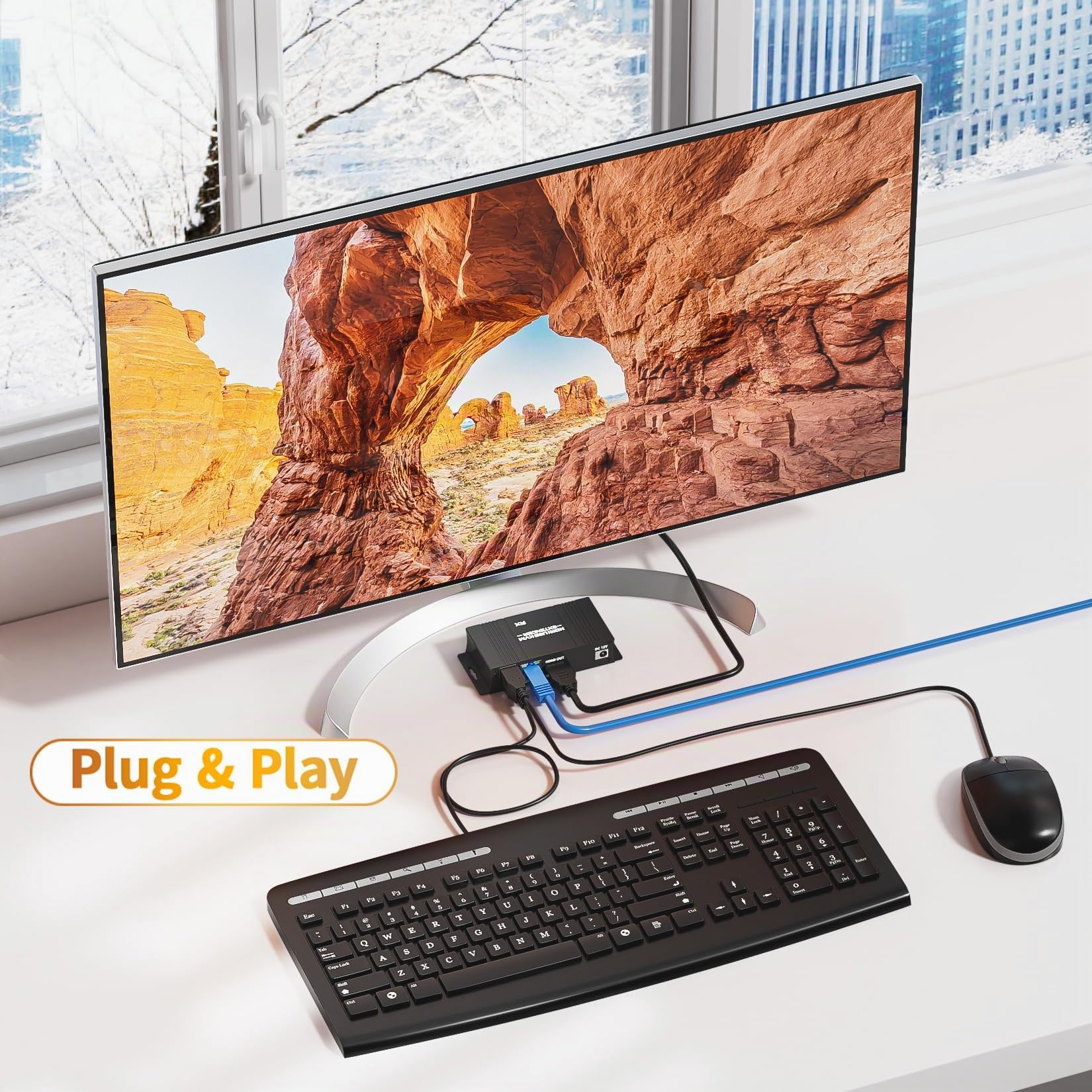 BolAAzuL Kit extensor KVM USB HDMI, extensor USB KVM HDMI 1080P sobre RJ45 Cat5e/6 cable de red con bucle y POC, distancia flexible de transmisión sin pérdidas