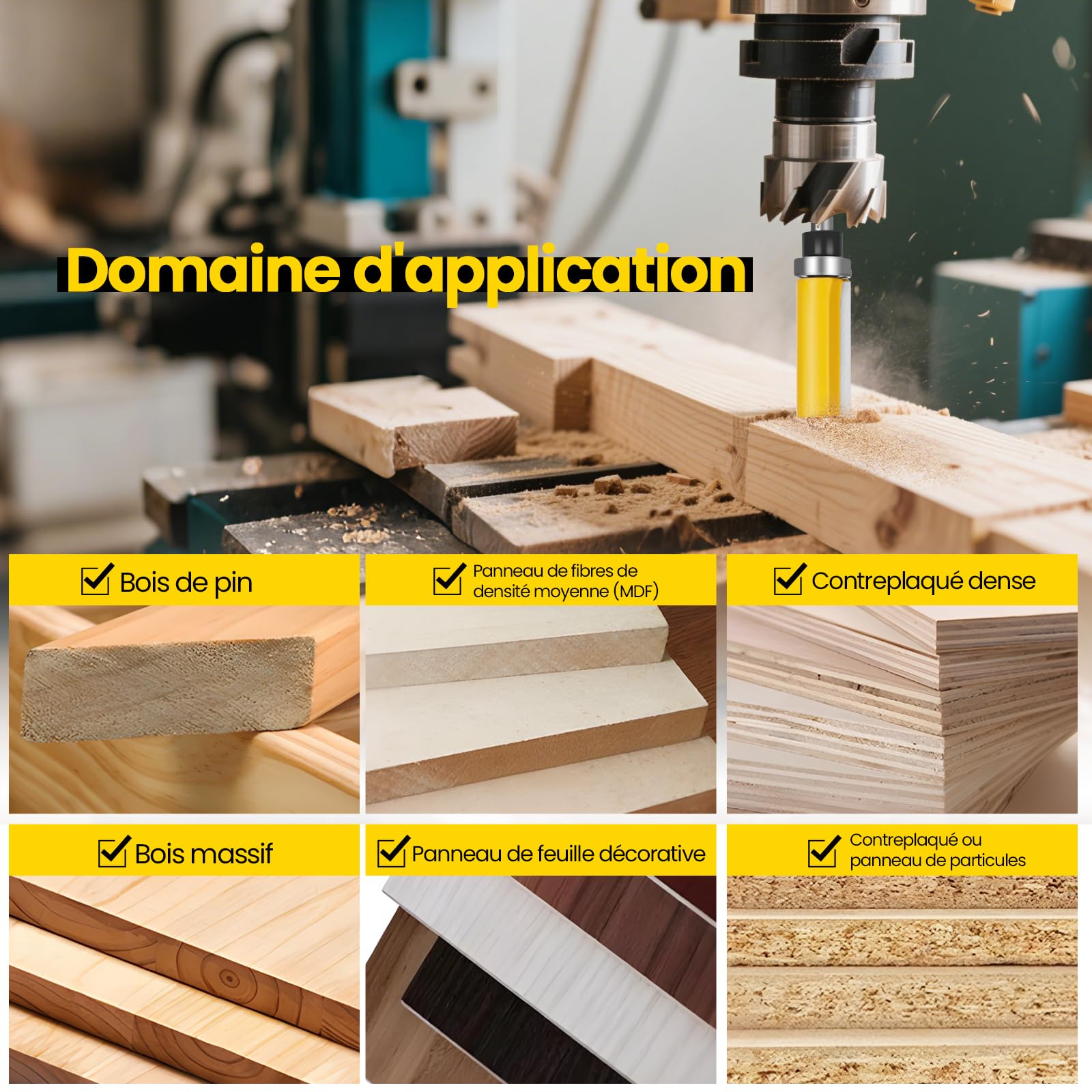 Lot de 4 fraises à copier pour défonceuse, tige de 8 mm, avec roulements à billes, lame en carbure de tungstène, maniable, pour le travail du bois, le bricolage à la maison