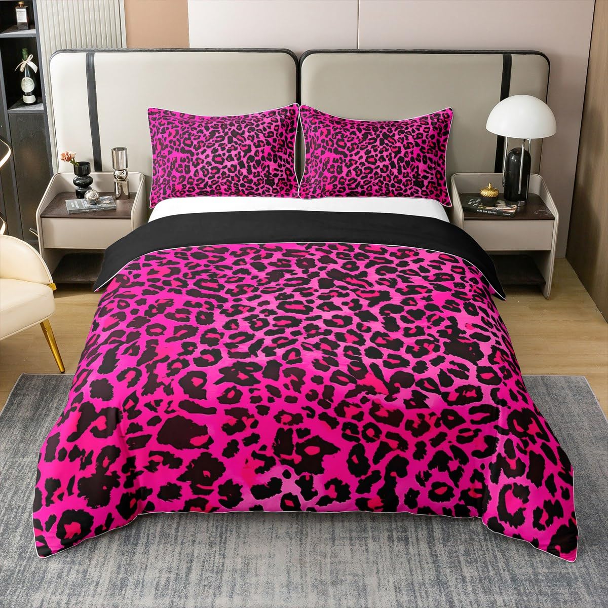 Homemissing Kinder heiße rosa Leopard 100% Baumwolle Bettwäsche Set 135x200cm Tierdruck Betten für Kinder Jungen Mädchen Gepard Bettwäsche-Set leichte Frauen Männer Safari Schlafzimmer Dekor