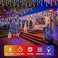 Vista 2 de JMEXSUSS 400 luces LED de Navidad de carámbano de 38.8 pies con control remoto, tira de luces multicolor para exteriores enchufables, 8 modos