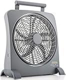 Treva 10 inch Rechargeable Portable Fan Smart Power Air Circulator. Plug-In AC Adapter and Battery Powered, USB Charging Port, For Camping Travel and Indoors Use