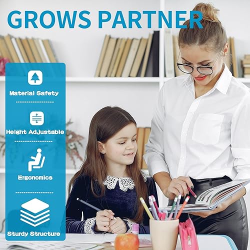 Miniatura 7 de Diroan Juego de escritorio y silla funcional para niños, escritorio ergonómico de altura ajustable para niños y niñas con escritorio inclinable,