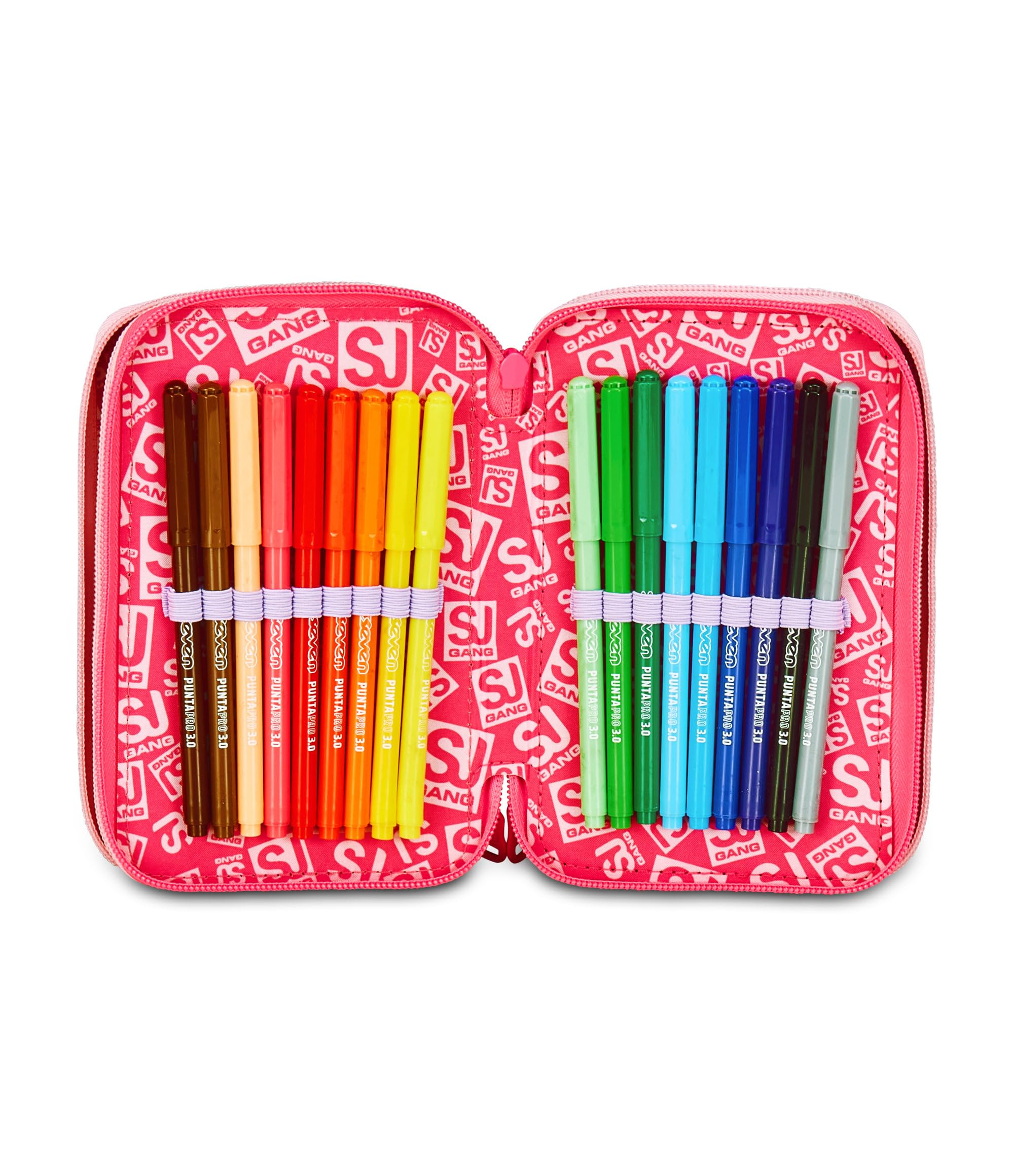 SJ GANG STYLE JAM GANG Astuccio Scuola 3 Zip Rosa Portapenne Triplo Scomparto