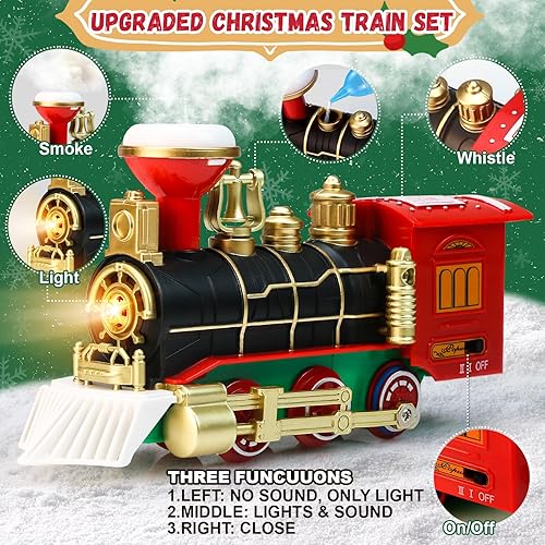 Miniatura 2 de Juego de tren de Navidad – Juguetes de tren colgante alrededor/debajo del árbol de Navidad con humo, silbato (encender/apagar) y luces, decoración
