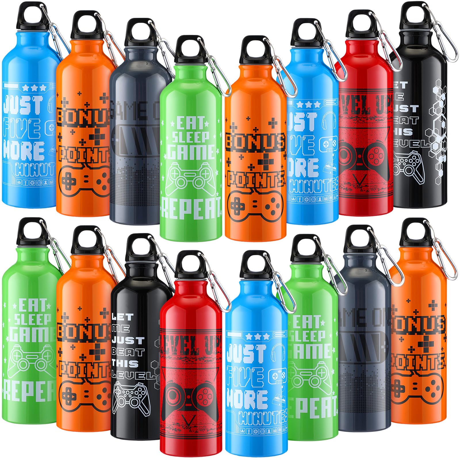 SiliFine 24 Pcs 17oz Gaming Water Bottle Sports Insulated Water Bottles with Hook Clip Funny Quotes Aluminum Gamer Iced Coffee Travel Mug for Birthday