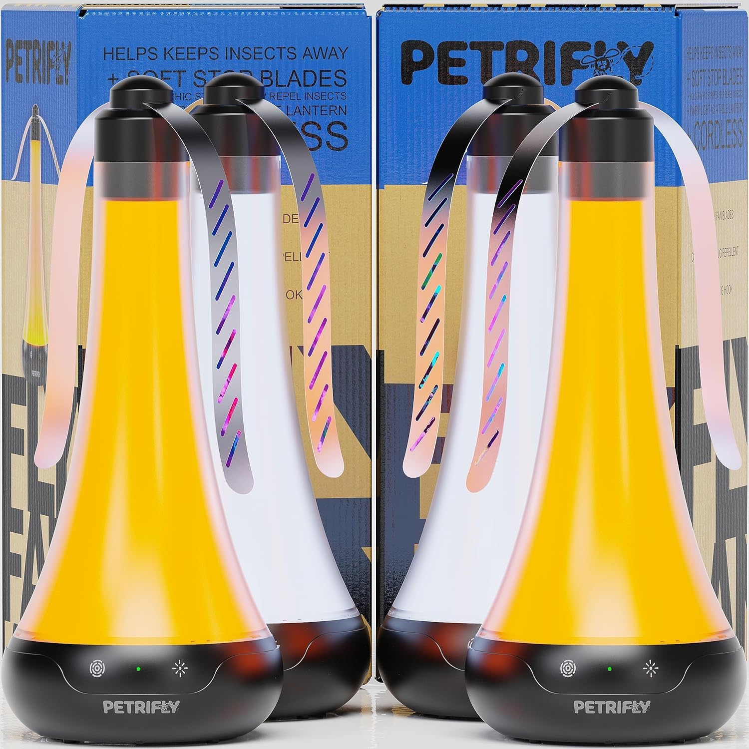 Petri Fly Fans for Tables 4pk with Anti Bug Light - Food Fans to Keep Flies Away from Food - Spinner Fly Fan for Outdoor Table - Repellent