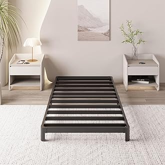4 Inch Twin Bed Frame Low Profile No Box Spring Needed, Heavy Duty Metal Twin Size Platform Bed Frame with Rounded Corner Legs, Easy Assembly, Noise Free, Black