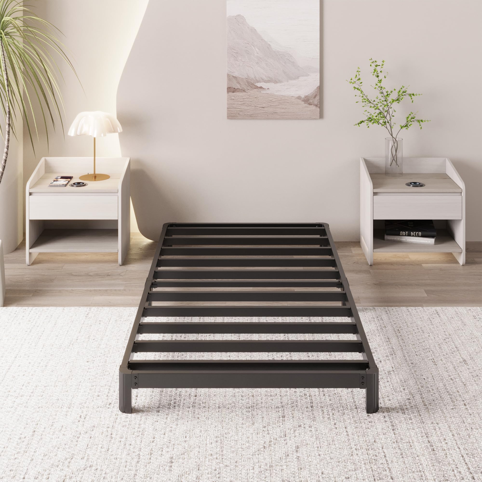 Yicensen 4 Inch Twin Bed Frame Low Profile No Box Spring Needed, Heavy Duty Metal Twin Size Platform Bed Frame with Rounded Corner Legs, Easy Assembly, Noise Free, Black