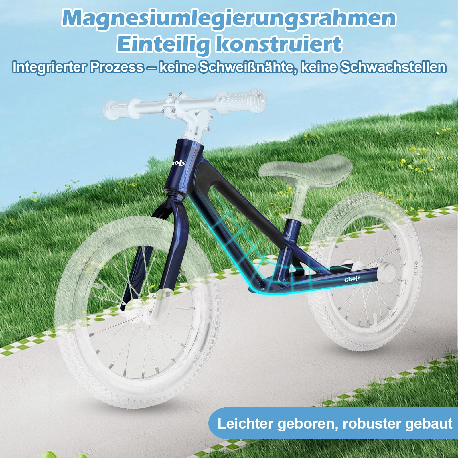 CHOLY 14 Zoll Laufrad für Kinder von 3-6 Jahren, Pedalfreies Kinderfahrrad | verstellbarem Sitz, Luftreifen und Rahmen aus Magnesiumlegierung, leichtes Trainingsfahrrad für Kinder