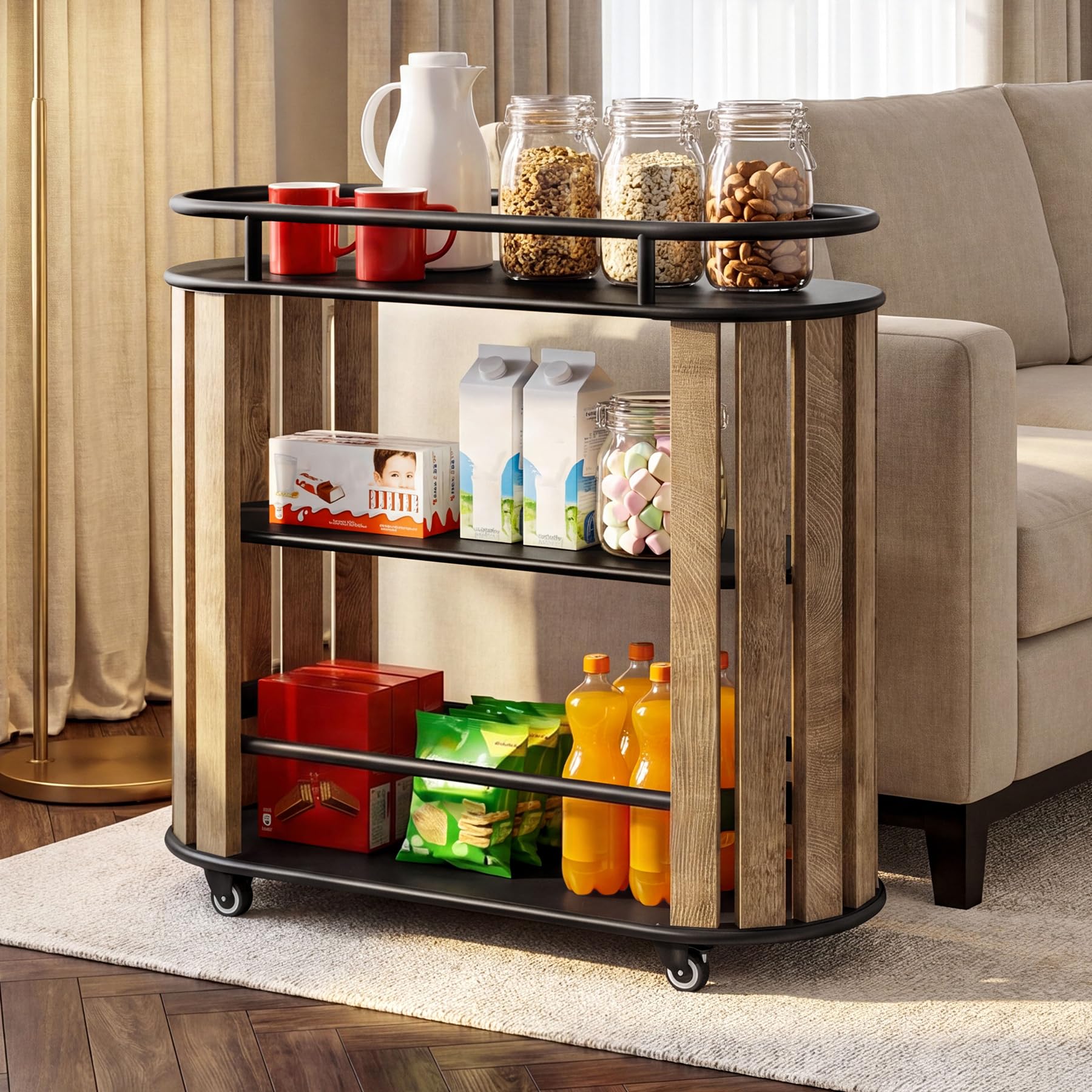 Tribesigns Carrello da Cucina con Ruote, Carrello Bar a 3 Ripiani in Stile Industriale, Carrello Portavivande, Carrello di Servizio per Cucina, Sala da Pranzo e Soggiorno, Marrone Rustico