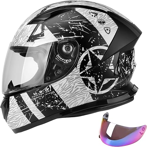 JAGASOL DOT - Casco ligero de cara completa para motocicleta de calle con visera extra tintada para adultos, hombres y mujeres, aprobado por DOT
