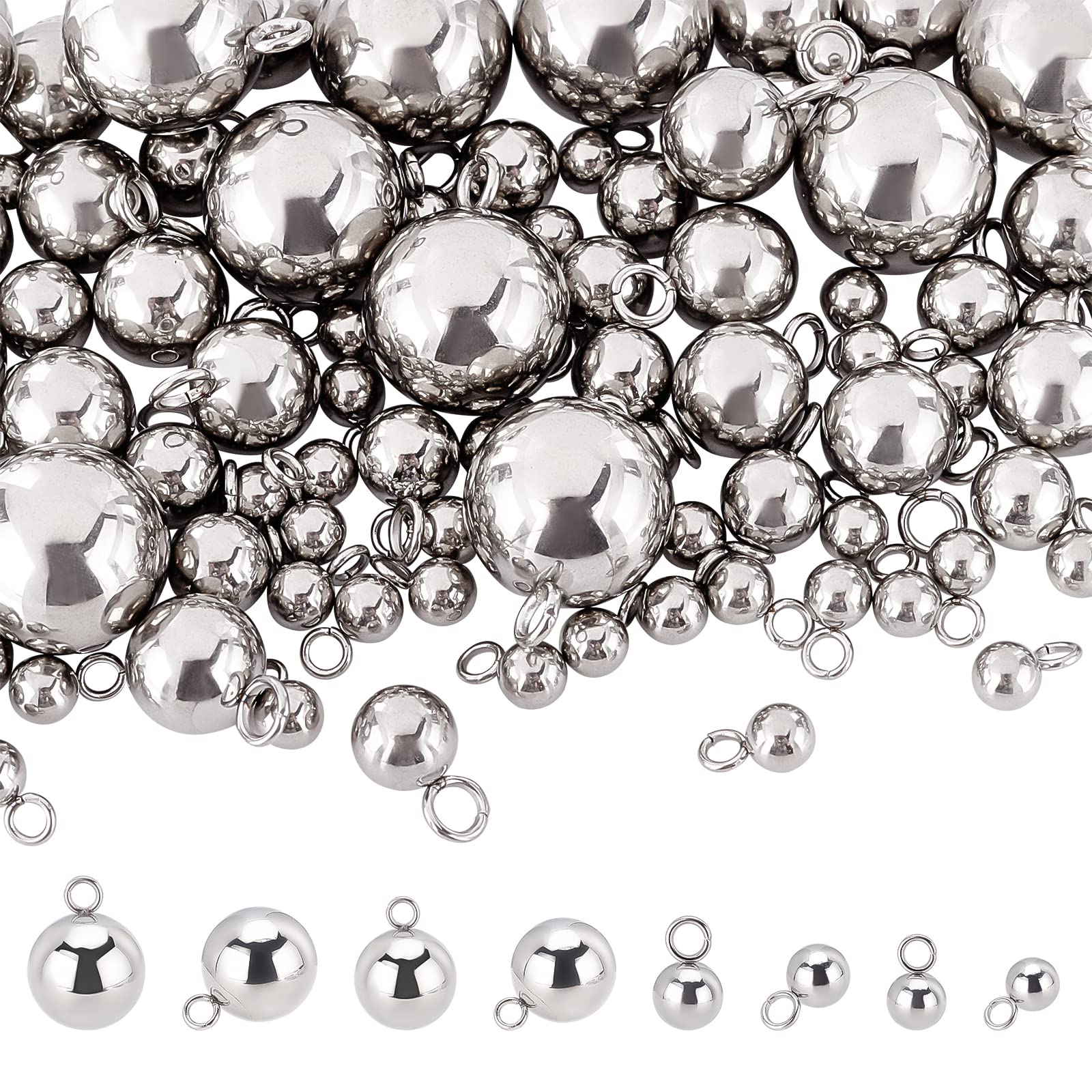UNICRAFTALE 4 Sizes Sphere Charms 304 Stainless Steel Round Ball Pendants Ball Metal Bracelet Charm for Necklace Bracelet Jewelry Making
