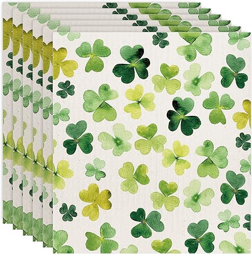 AnyDesign Paño de cocina sueco para el día de San Patricio, toalla de cocina de algodón absorbente con diseño de trébol verde acuarela para fiestas,