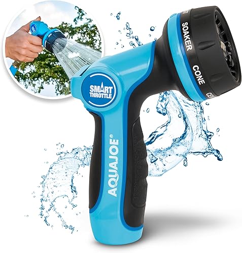 Aqua Joe AJHN102 Boquilla de manguera multifunción de metal resistente con acelerador inteligente y 7 patrones de rociador