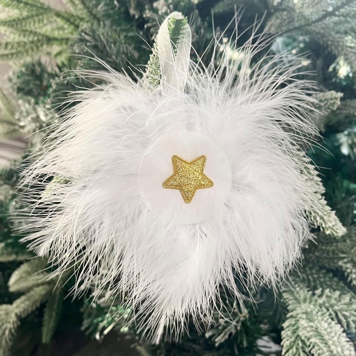 10 Pcs White Feather Christmas Decorations, Christmas Tree Hanging