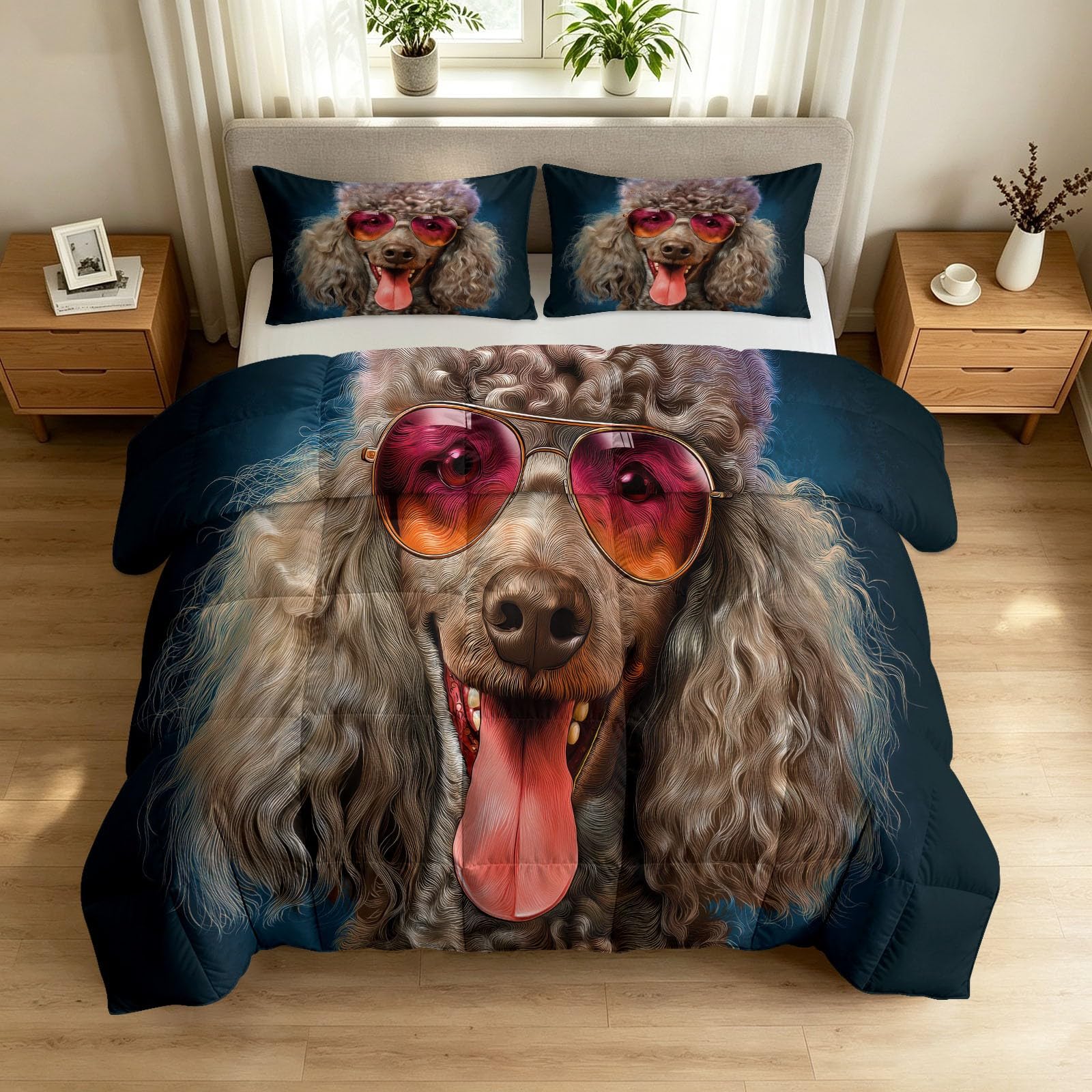 Edredón sin funda para niño Ado, Clipart autoadhesivo edredon lavable 140 x 200 cm, azul caniche gafas sol vectorial, ligera y cálida, ropa de cama con 2 fundas de almohada, hipoalergénica