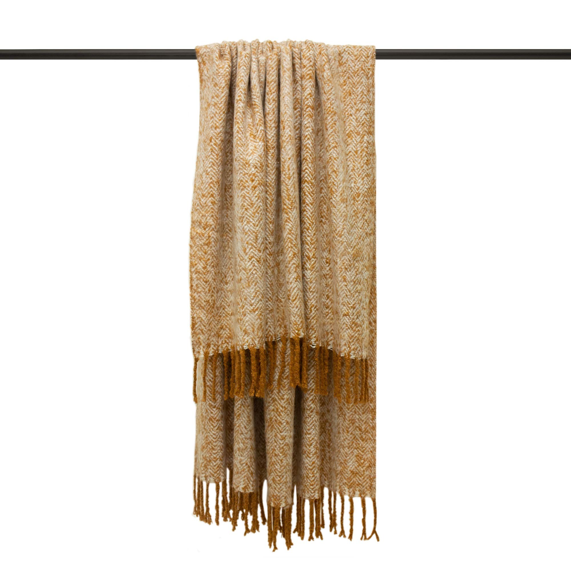 B&Q - Furn. Weaver Woven Faux Wool Herringbone Tasselled Throw