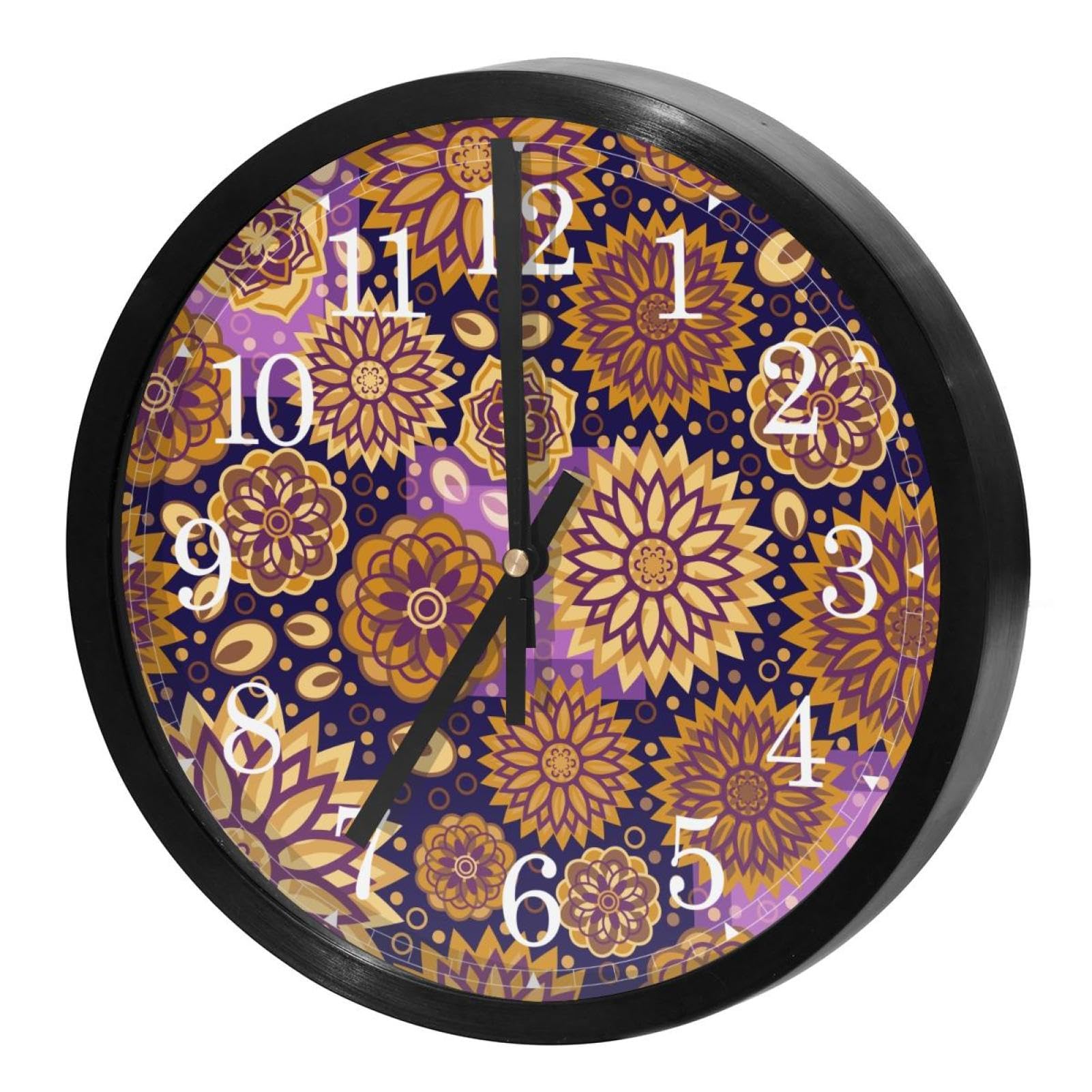 Horloge murale silencieuse à quartz ronde fleurie pour cuisine