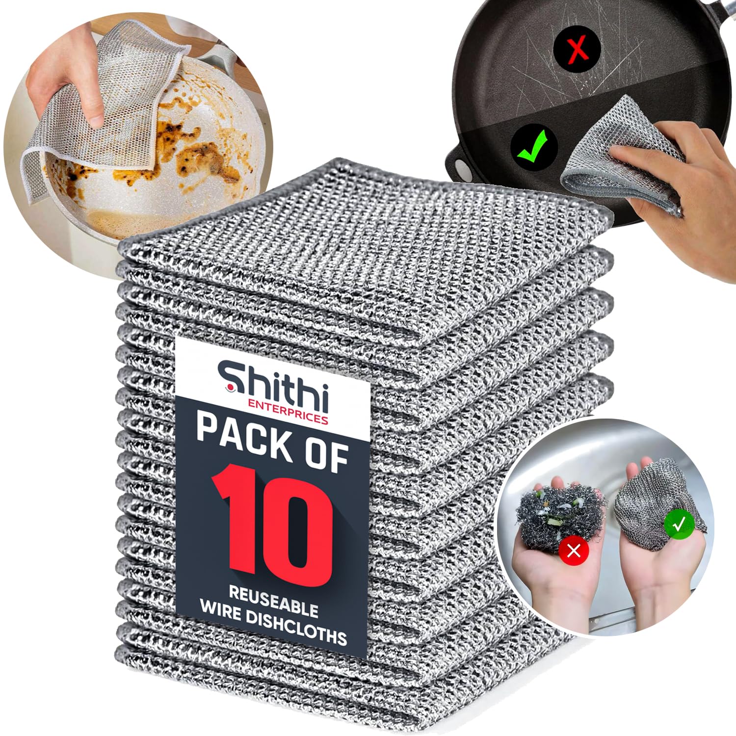See full amazon price history chart for SHITHI ENTERPRISES Multipurpose Reusable Wire Dishwashing Rags Stainless Steel Dishcloth Scrubber for Washing Dishes, Kitchen, Cleaning stoves, (Pack of 10) SHITHI ENTERPRISES Multipurpose Reusable Wire Dishwashing Rags Stainless Steel Dishcloth Scrubber for Washing Dishes, Kitchen, Cleaning stoves, (Pack of 10) (B0DJ1CT4P3) Amazon Price History, Amazon Price Tracker