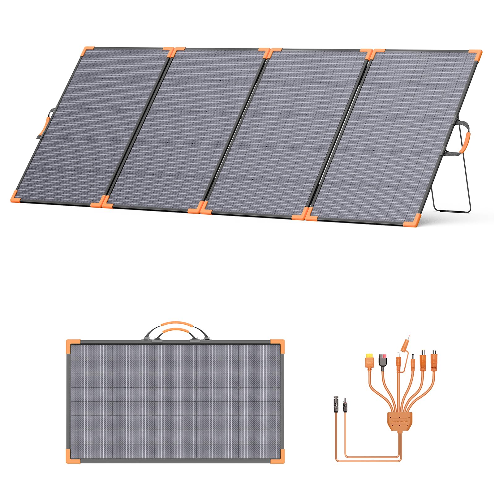 Panneau solaire portable biface 400 W, chargeur solaire pliable léger 33 V pour centrales électriques, étanche IP68, avec 3 supports renforcés pour le camping | Panneau solaire léger pour centrale électrique, étanche IP68, avec 3 supports renforcés pour c