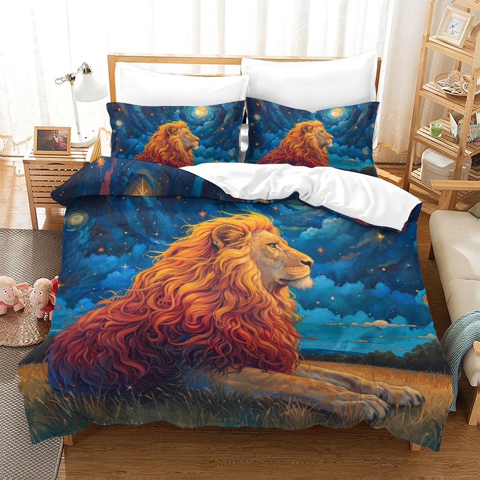 Parure de lit lion 3D en microfibre respirante offrant une douceur absolue