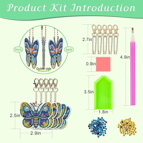 Miniatura 9 de Sonsage Juego de 5 llaveros de pintura de diamante para adultos, niños, pájaros, llaveros de doble cara, arte de diamante, manualidades, llavero de