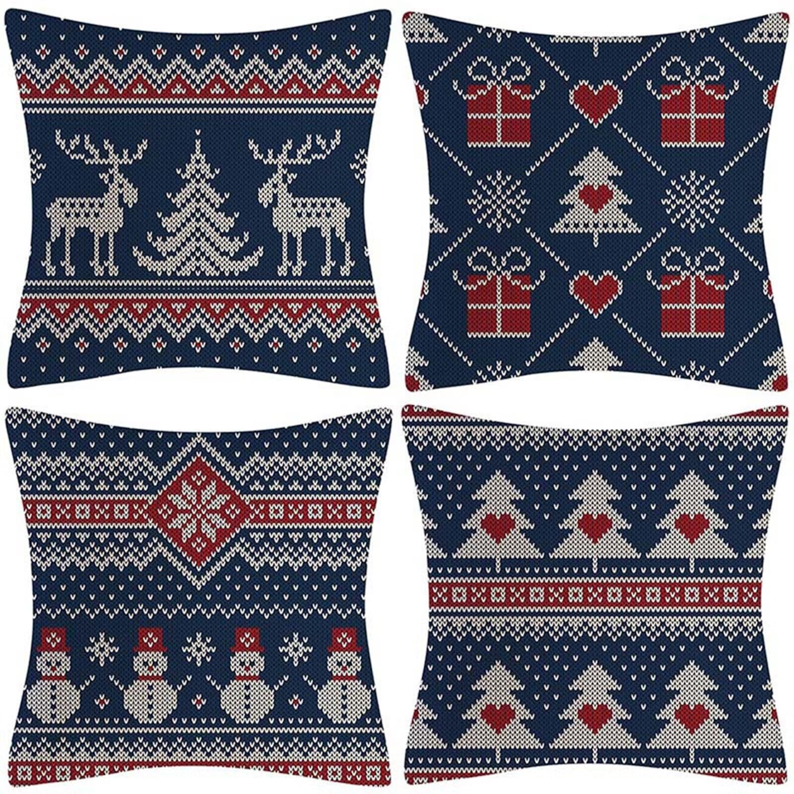 Fundas de Cojín El Blues navideño 80x80cm Poliéster Suave Primavera Verano Cojines Decorativos para Sofá Cama Hogar Juego de 4 para Patio al Aire Libre, Jardín, Sala de Estar Decor h-9