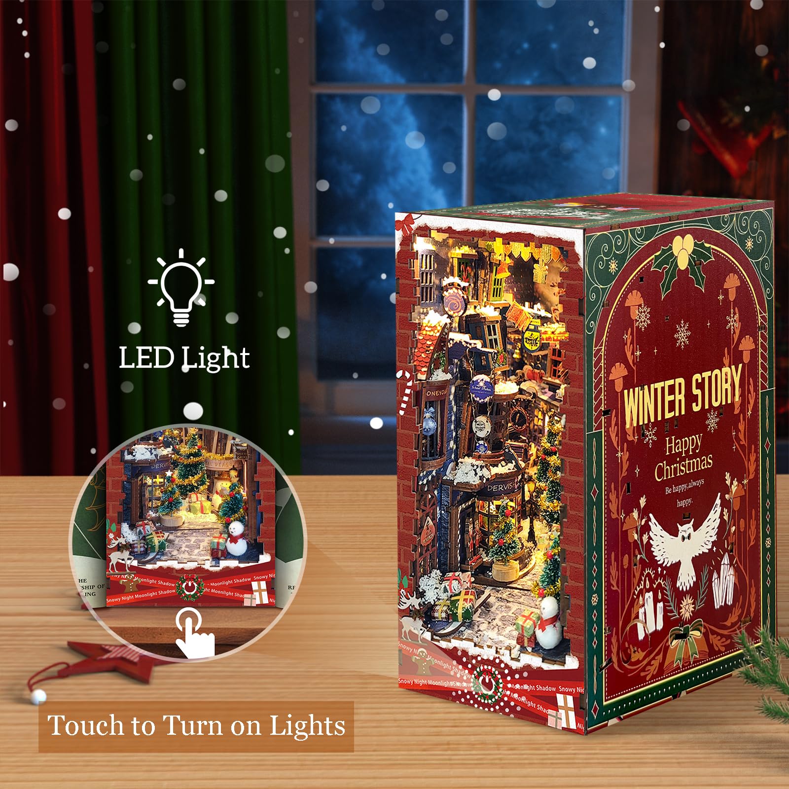 Quanquer Kit fai da te Book Nook – Kit per casa delle bambole fai da te in miniatura con mobili e luce LED, 3D puzzle fermalibri in legno, kit di modelli per adulti da costruire