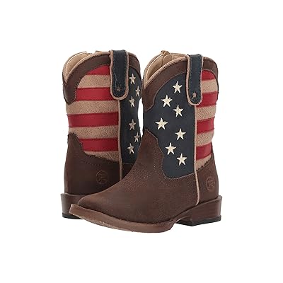Roper Kids American Patriot (Toddler) Cowboy Boots Brown Faux Leather Vamp Stars & Stripes Shaft