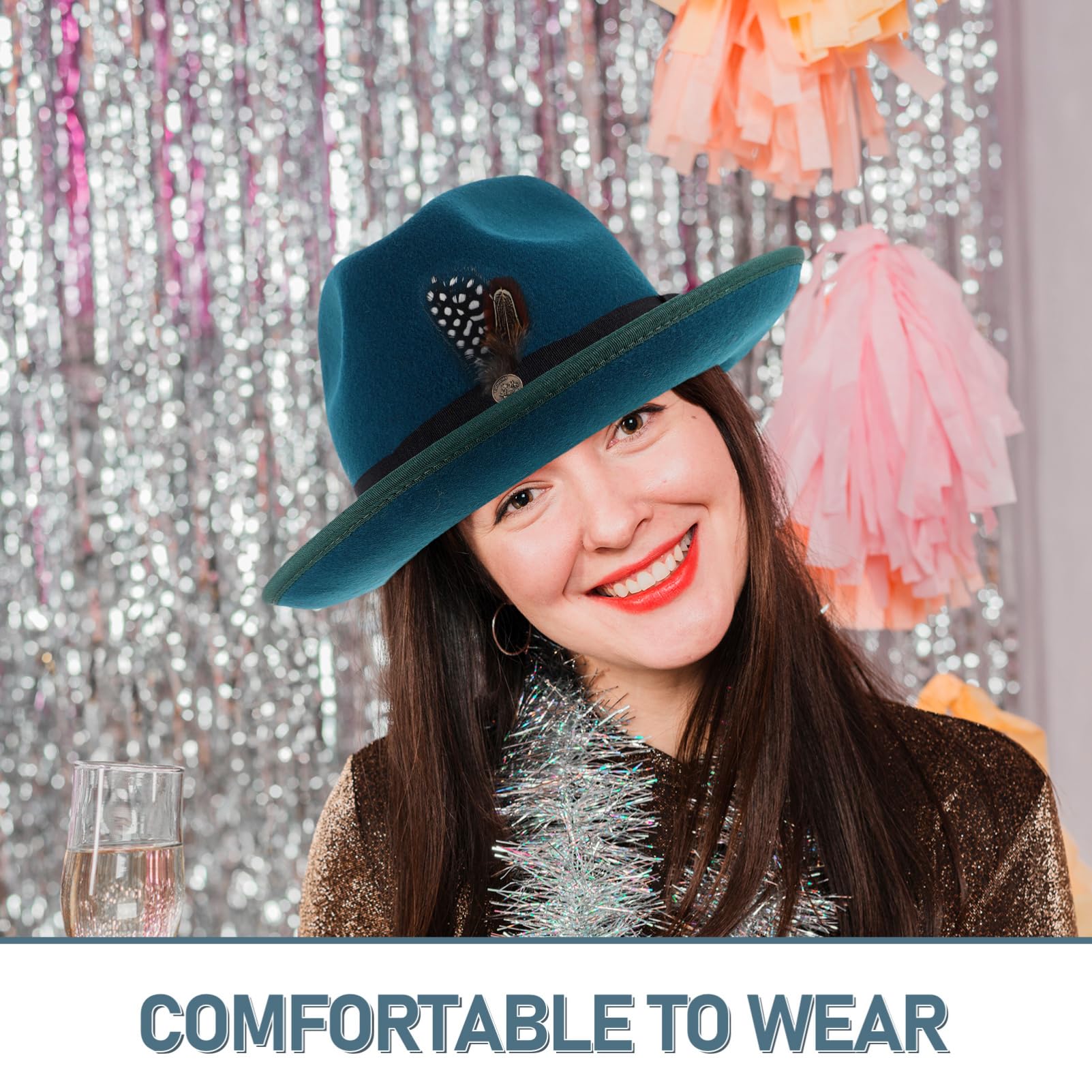 SHERCHPRY Gorro De Lana Sombrero Fedora De Fieltro para Hombre Mujer Sombrero Western De Dos para Bodas y Fiestas