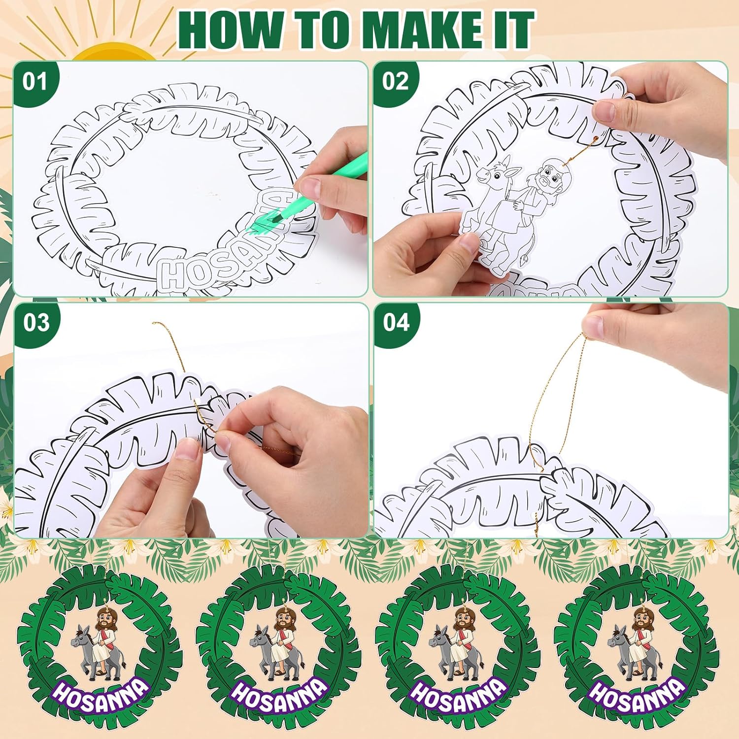Eaasty 30 Set Easter Palm Sunday Crafts Kits Palm Leaf Hosanna Jesus Cards Hanging Ornaments for Christian Sunday School Activities Church Decor Holy Week Home Art Project Religious Party