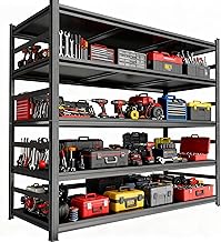 Garage Shelving, 72" H × 48" W Heavy Duty Metal Shelving - Easy to Assemble, Adjustable 5-Tier Storage Shelves, Double-Thickened Columns, 3000 lbs Capacity, for Garage, Pantry Storage, Black