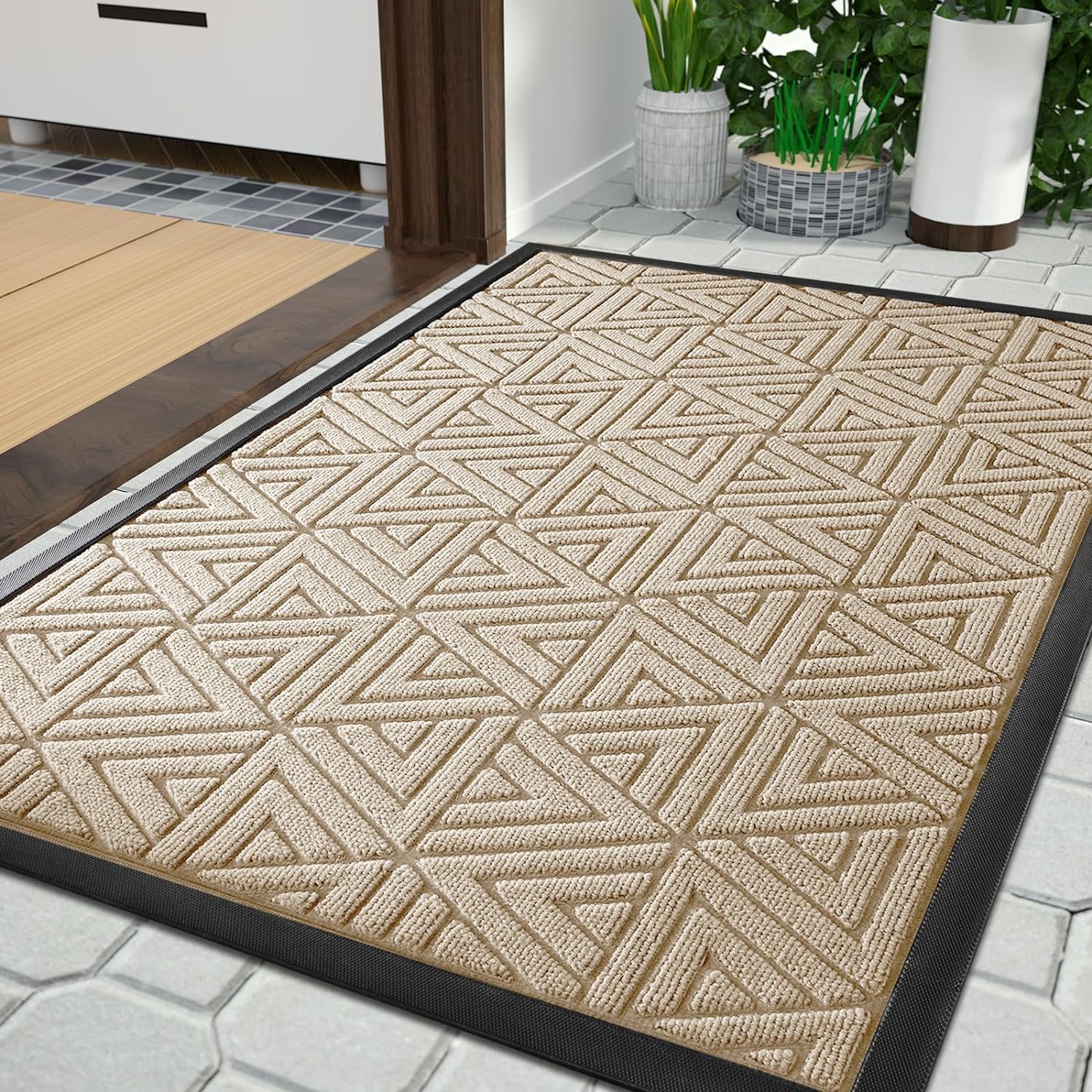 Yimobra Outside Doormat, Sturdy and Sturdy Entrance Mat for Outdoor, Straightforward to Clear, Water Resistant, 120 x 80 cm, Khaki