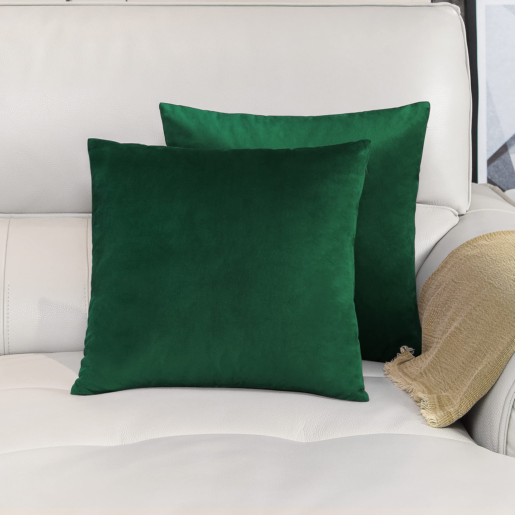 Kylinton Velvet Decorative Throw Pillow Covers Square Pillow Cases 22x22 Inches, Set of 2 Home Decor Soft Soild Cushion Cover for Couch Sofa Bedroom Car, Army Green